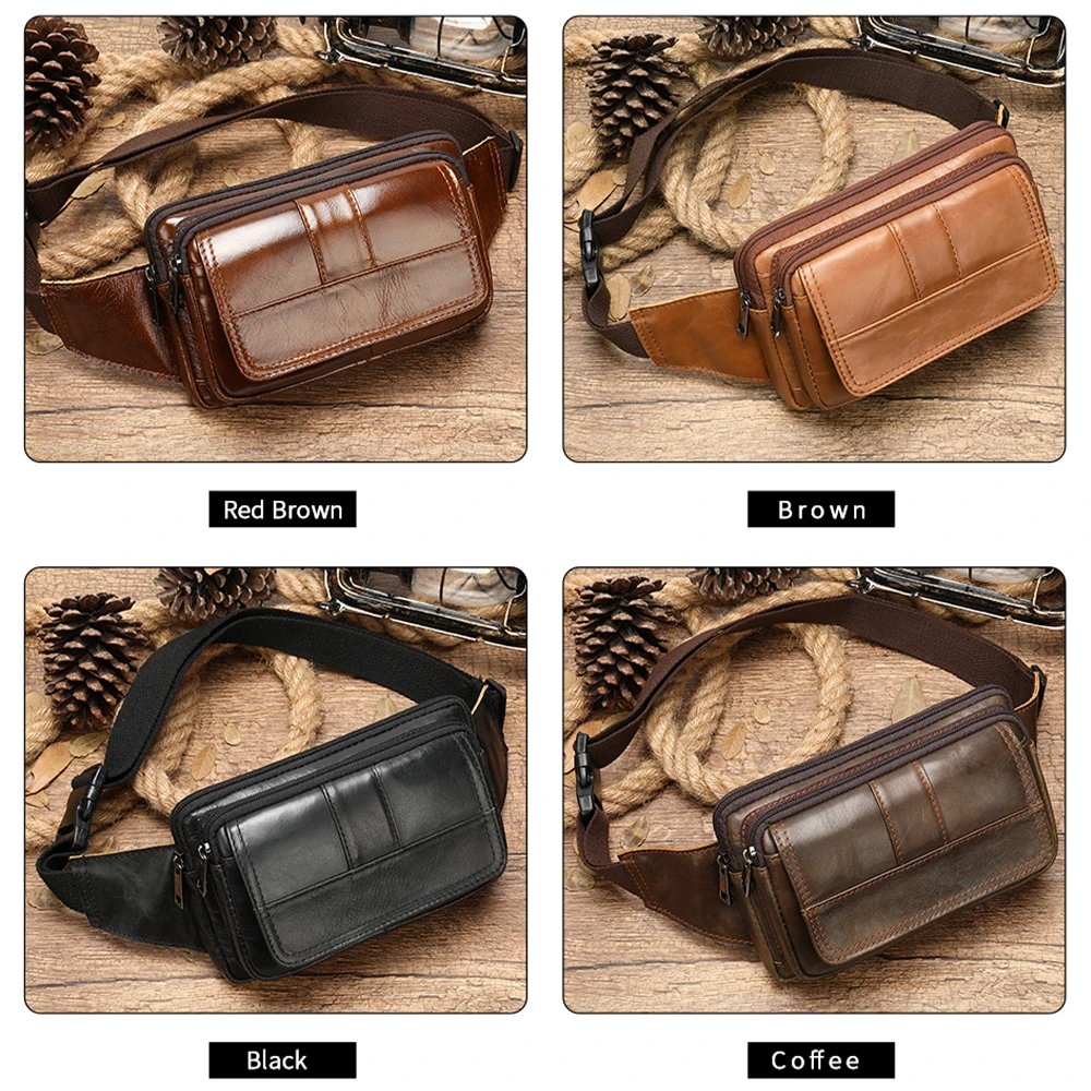 MVA Men's Waist Bag Leather Male Fanny Pack Men's Belt Bag for Man Belt Pouch Phone Hip Bum Bags Belts Travel Waist Packs 8966 images - 6