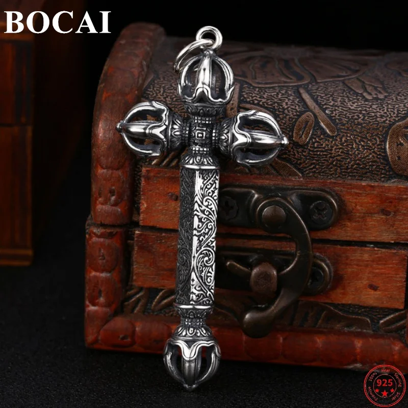 

BOCAI S925 Sterling Silver Pendants for Men Women 2023 New Fashion Eternal Vine Totem Vajra Pestle Cross Argentum Amulet Jewelry