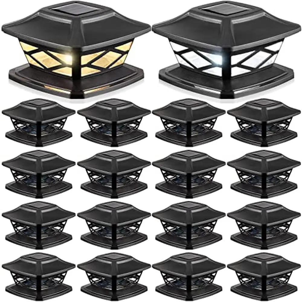 16 Packs Solar LED Fence Post Cap Lights Waterproof Solar Powered Deck Cap Lights 4x4 5x5 6x6 Posts Mailbox Dock Yard Garden
