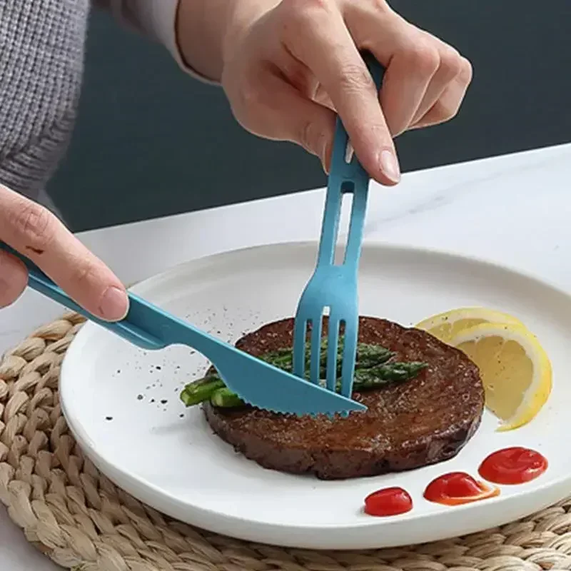 Wheat Straw 3 in1 Portable Cutter Fork and Spoon Family Plastic Spoon and Fork Wheat Western Food Dinnerware Set Kitchen Items