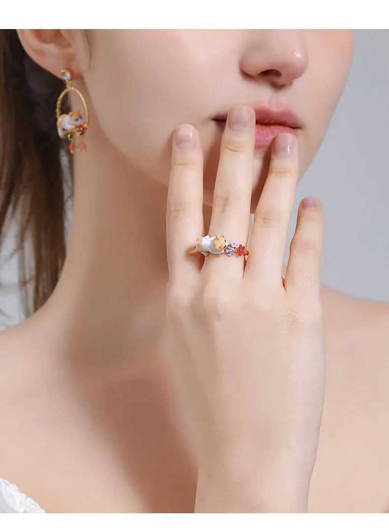 Vintage Fashion Personality Cute Cat Ring Flower Open Ring Banquet Jewelry Accessories Gift