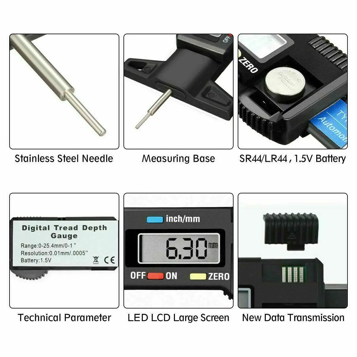 Digital Tire Tread Depth Gauge Meter for Car Tyre Thickness