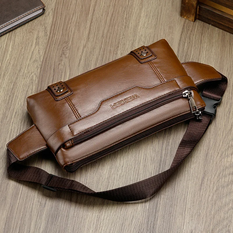 Luxury Plaid Men's Chest Bag Casual Leather Waist Phone Pack Travel Waist  Bag Fashion Chest Pack Male Shoulder Crossbody Bag - AliExpress