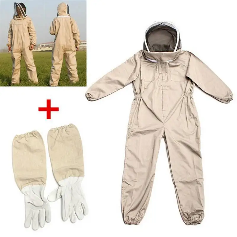 Beekeeping Suit Protective Beekeeping Clothes for Men and Women Hooded Cotton Bee Suit with Mittens Work Safety Supplies