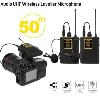 오디오 UHF 무선 라발리에 마이크, DSLR 카메라 인터뷰 라이브 녹화용, 30 채널 선택 가능, 50m 범위