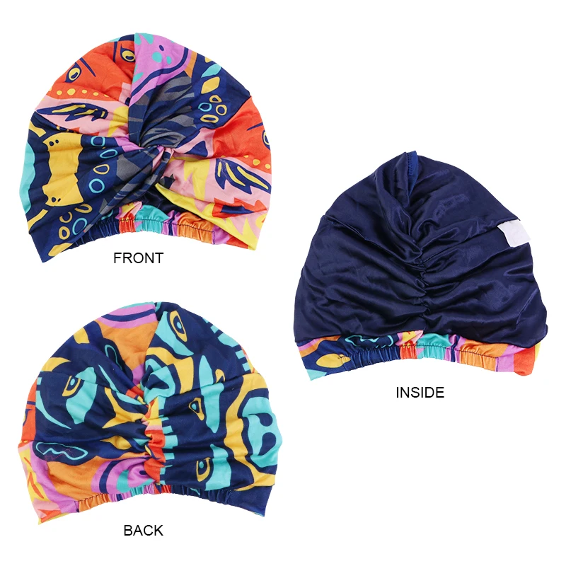 Women Muslim Bohemian style Hijab Cap Satin Linned Print Twist Turban Chemo Cap Bonnet Head Wrap Bandanas Lady Hair Hats Beanie