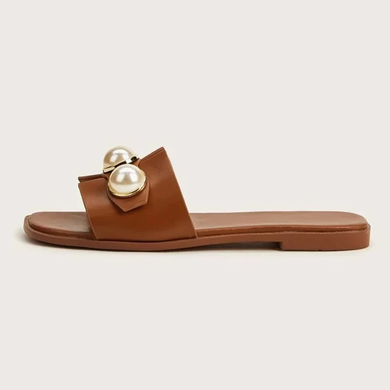 Slippers Women 2025 New Flat Slippers Party Shoes Fashion Pearl Sandals Slippers Roman Women Flip-Flops Casual Beach Shoes Trend — view 5
