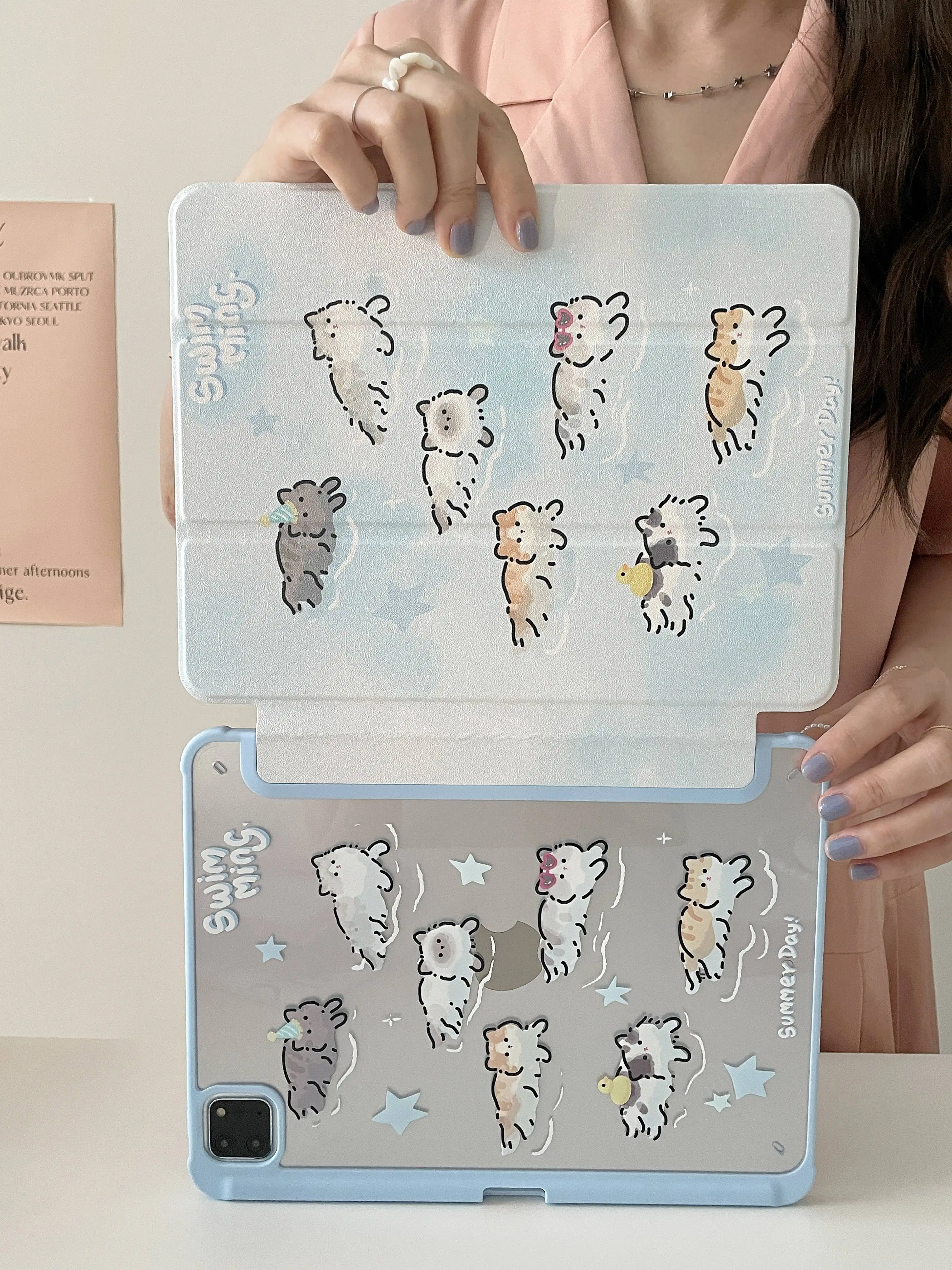 Capa de Gato de Natação para Ipad Capa com Slot para Lápis Bonito Novo 2023 Ipad 10th 10.9 Ipad Pro 11 12.9 10.5 9.7 Air 10.9 Mini6 - Imagem 4