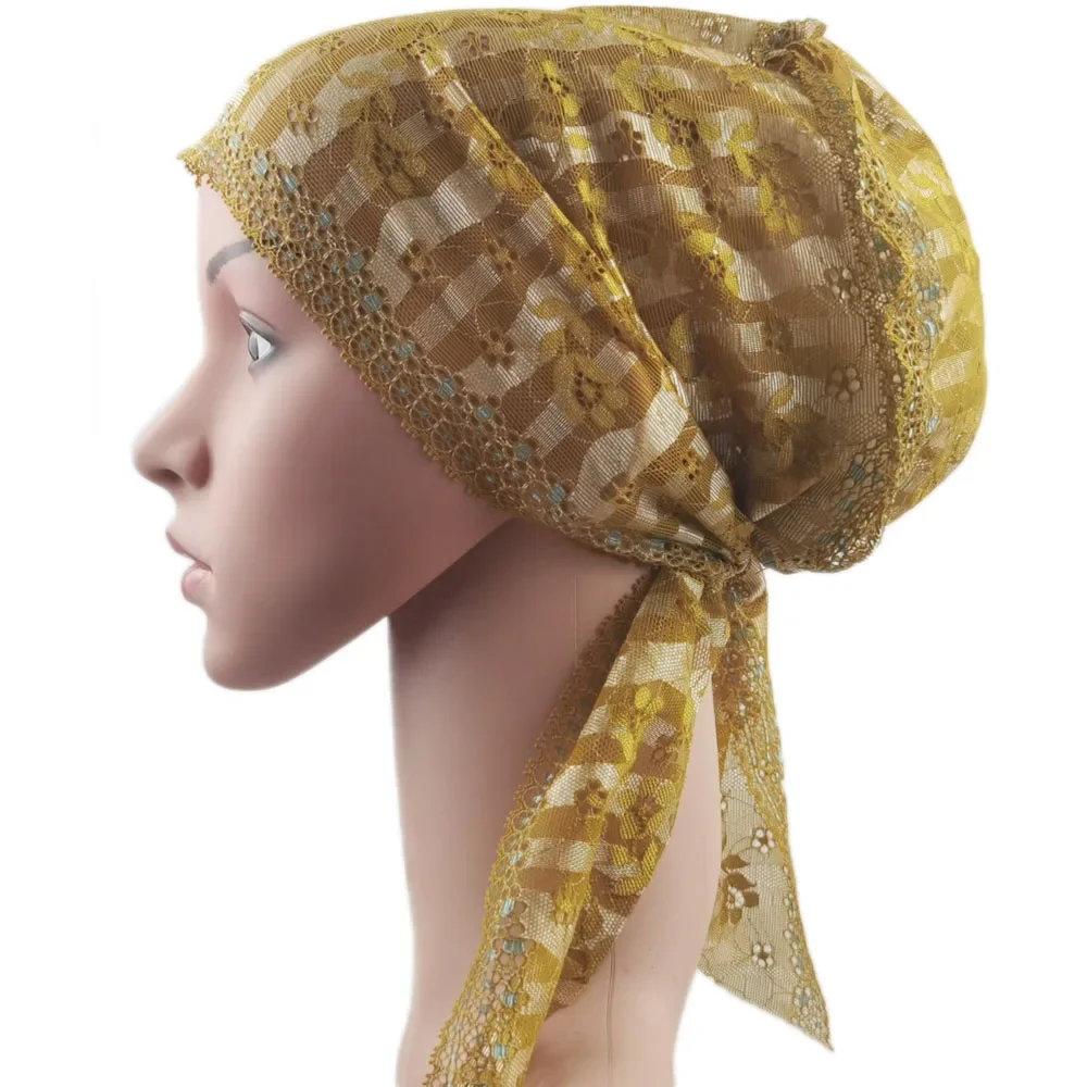 Muslim Women Head Scarf Lace Flower Underscarf Elastic Hijab Hair Cover Headwrap Chemo Cap Islam Headband Bonnet Turbante Mujer 4