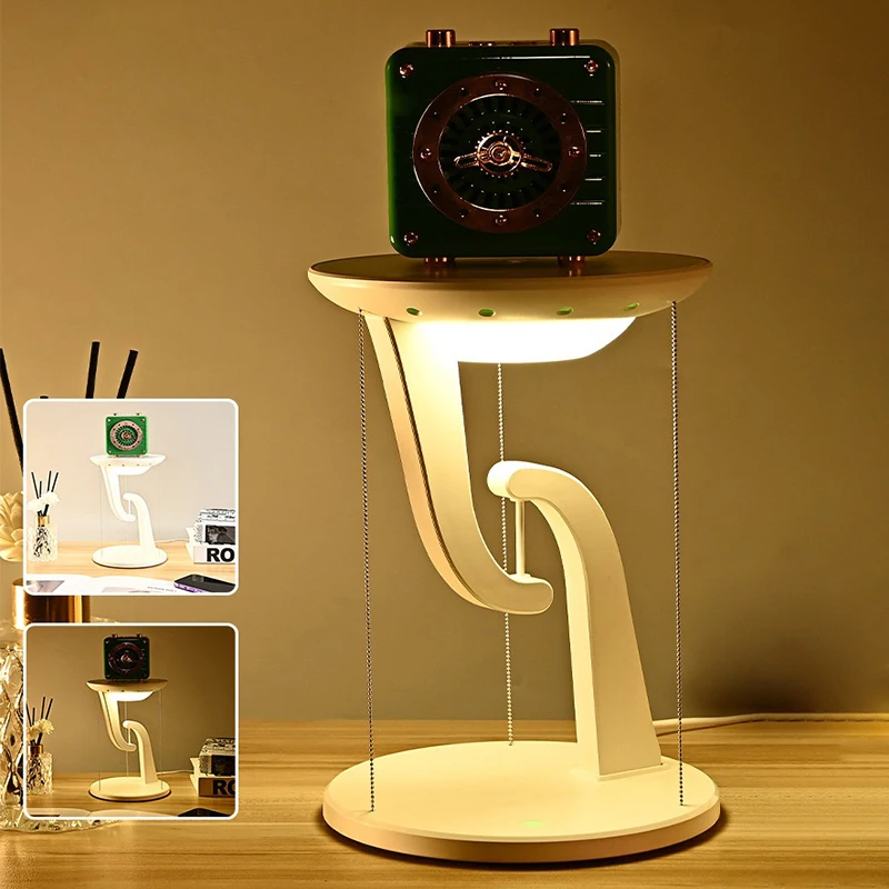 플로팅 디자인 LED 책상 램프 15W 무선 ??충전 무단계 디밍 터치 컨트롤 참신 야간 조명 침실 장식 조명
