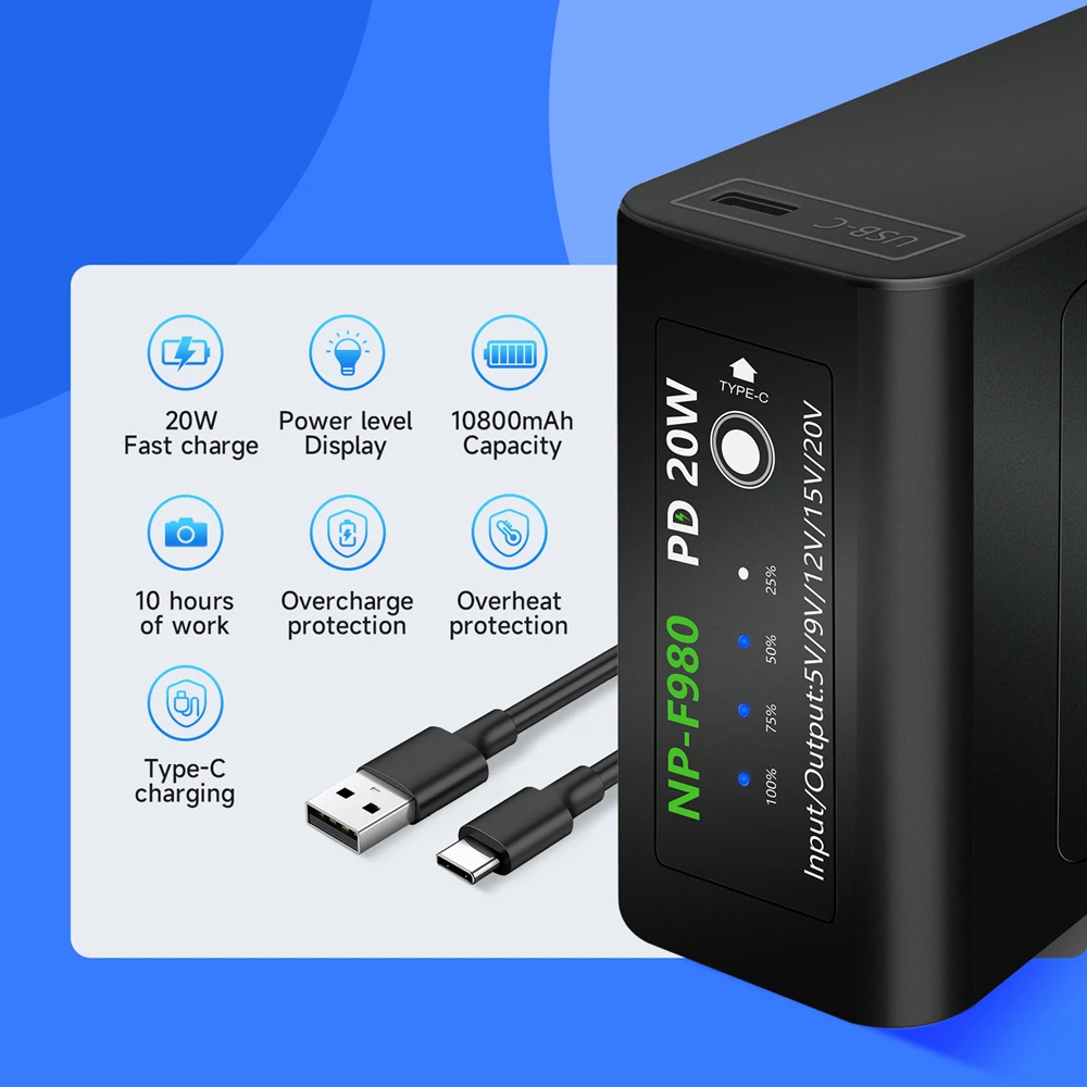 Bateria com Cabo Usb para Sony 10800mah Np-f980 np F990 np F980 F970 F960 F570 F750 F770 Mc1500c Plm100 Ccd-trv35 Mvc-fd91 - Image 4