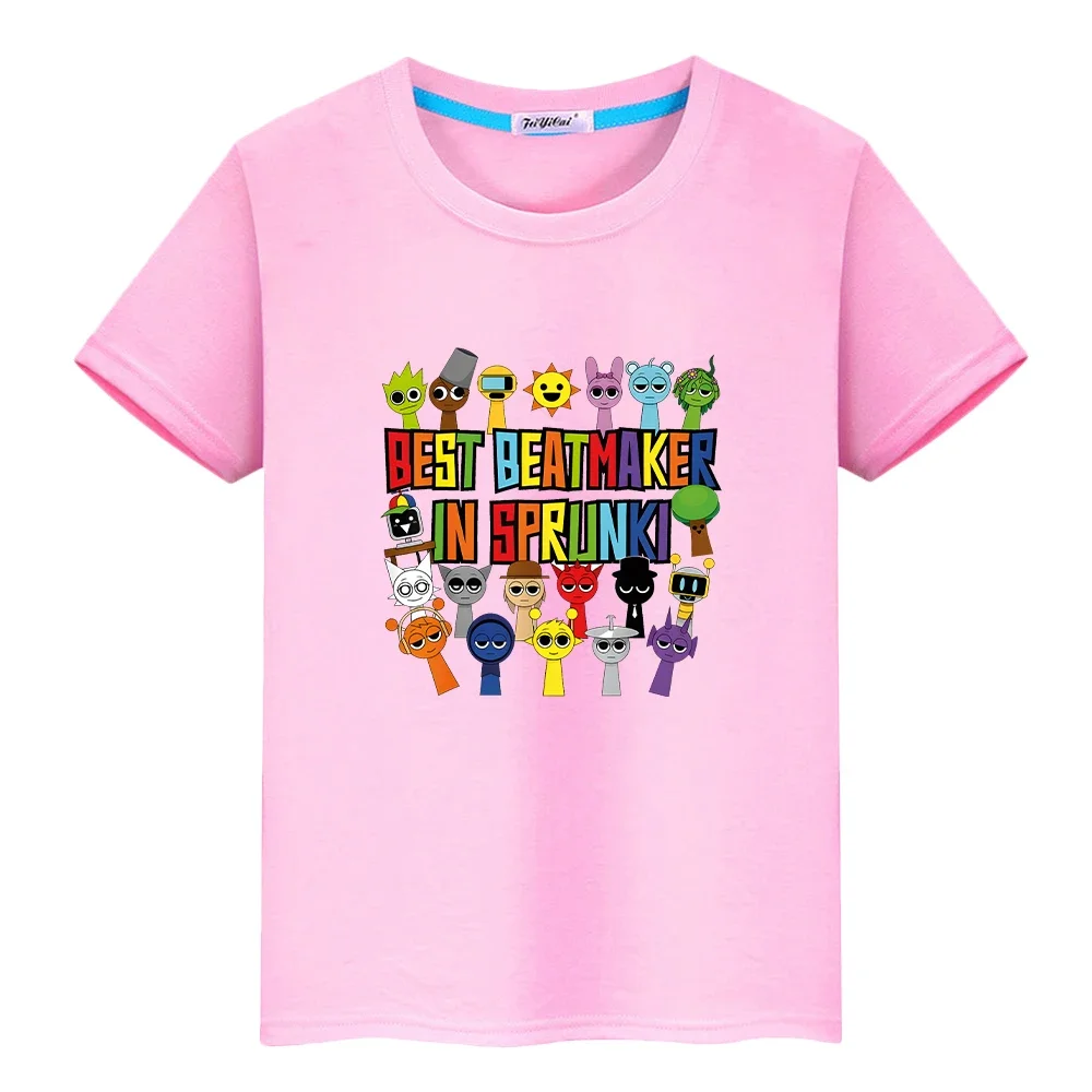 Sprunki print anime Short Tops 100%Cotton Cute Tees Sprunki t shirt for kids boy 10year pride tshirt y2k one piece girls clothes 3