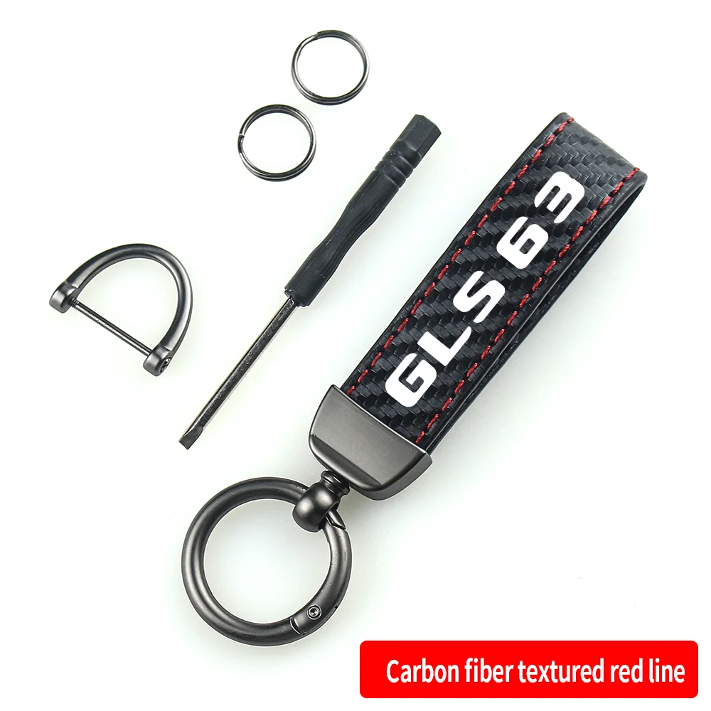 Carbon Faser Leder Auto Schlüsselbund Schlüssel Kette Anhänger Schlüsselring Hufeisen Schnalle für Mercedes Benz GLE GLE63 GLS GLS63 Zubehör – Detail 8