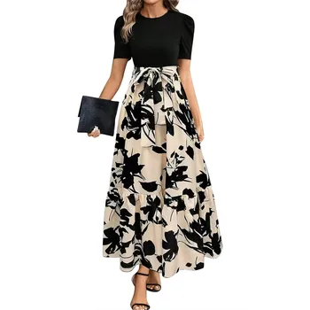 Women's Dresses High Waist Floral Print Dress Elegant Fashionable Maxi Sundress Casual Vintage Style For Spring Summer 1