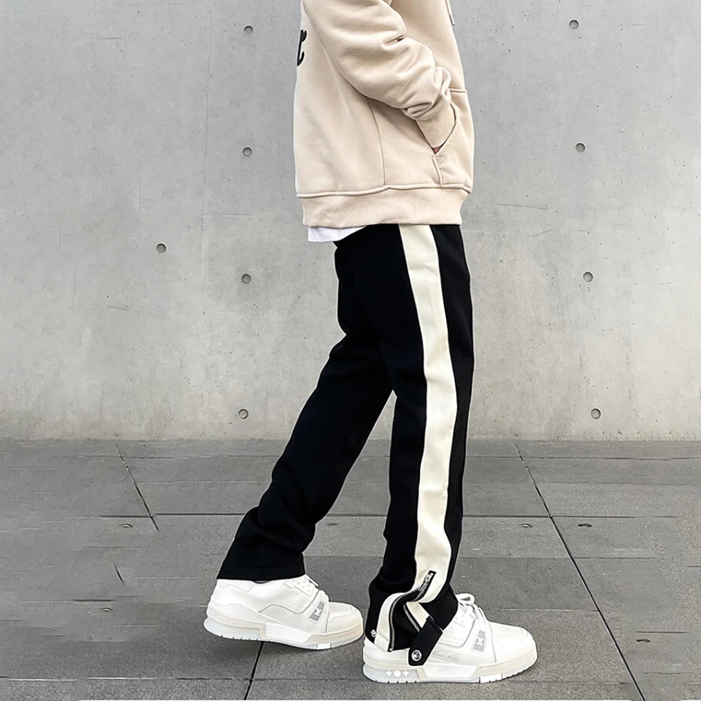 Men Casual Pants Striped Elastic Waist Street Fashion Autumn Y2k Slim Vintage Jogger Fit Summer Trousers