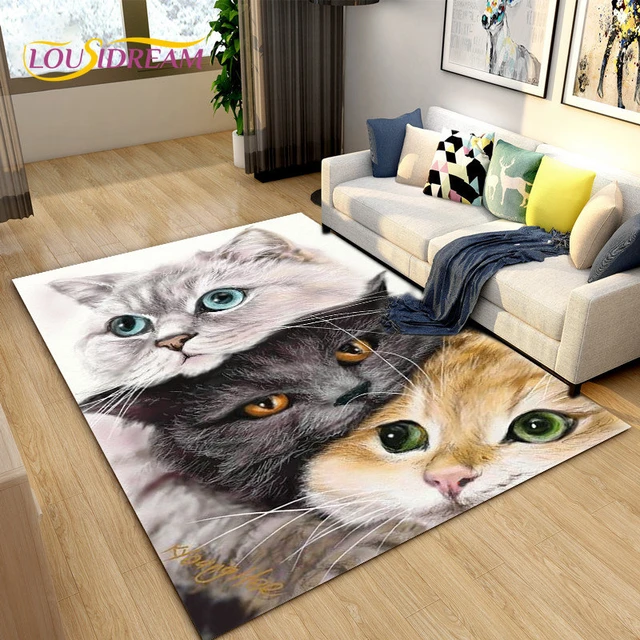3D Cartoon Cute Cat Area Rug,Carpet Rug for Living Room