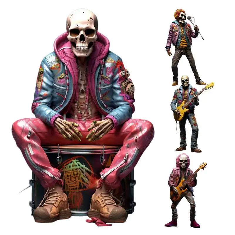 

Skeleton Rock Band Figurines Unique Funny Resin Decoration Day Of The Dead Statue Halloween Decorative Ornament Multifunctional