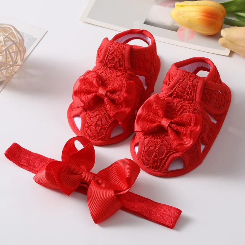 

Bowknot Princess Shoes Baby Girls Shoes Newborn Toddlers First Walkers Soft Sole Non-slip Footwear Infant Crib Shoes+Hairband