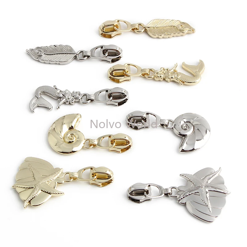 20/50/200PCS Conch Shape 5# Nylon Metal Zipper Heads For Clothes Jacket Pocket Bags Zip Puller Decor Repair Kits Accessories