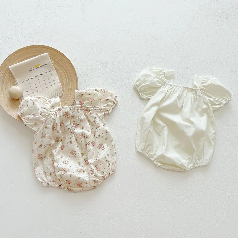 Summer Baby Girls Puff Sleeve One Piece Bodysuits