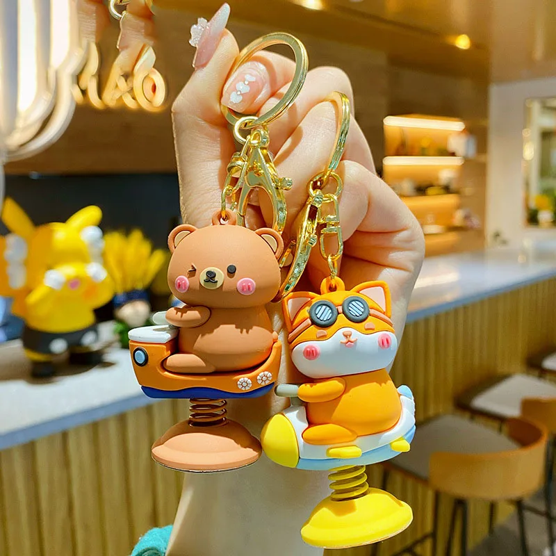 Cartoon Spring rocking Car Bear Pig Decoration Key Chain Cute Shiba Rabbit Animal Keychain Girl Bag Pendant Keyfob Toy Gift |