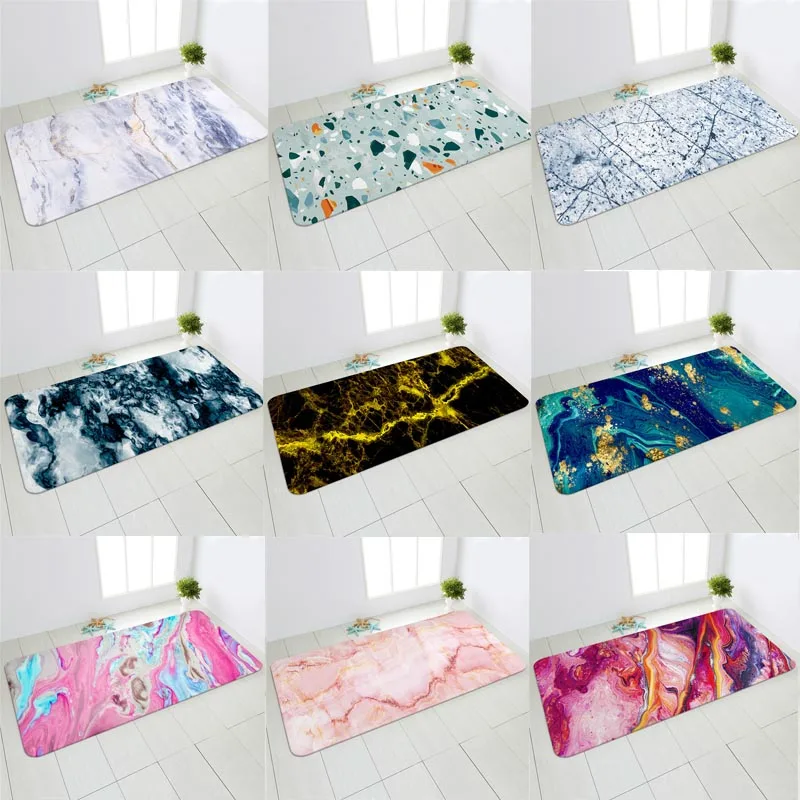 

Entrance Doormat Marble Pattern Kitchen Mat Bathroom Hallway Anti-Slip Carpet Home Bedroom Children Bedside Floor Decoration Rug