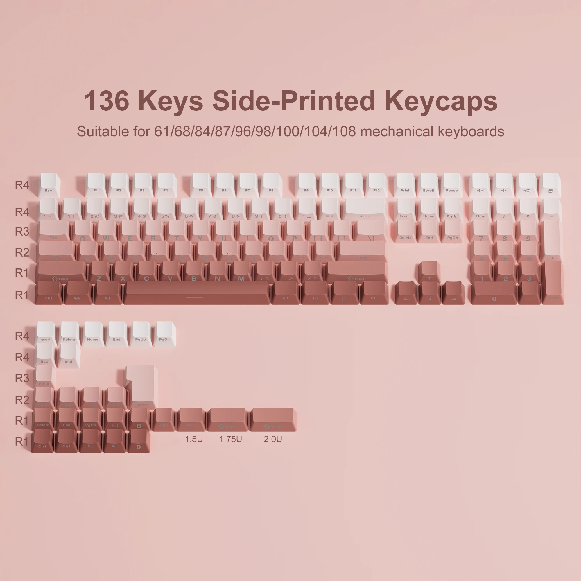 Lado Impresso Keycaps para Gateron Double Shot Pbt Keycaps Cherry mx Switches Perfil Oem Gradiente Roxo 136 Chaves - Imagem 5