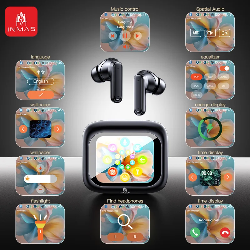 INMAS E18 Pro ANC 무선 블루투스 헤드폰, TWS 인이어 이어버드, 터치 스크린 노이즈 캔슬링, HIFI 스테레오 사운드 헤드셋, 신제품