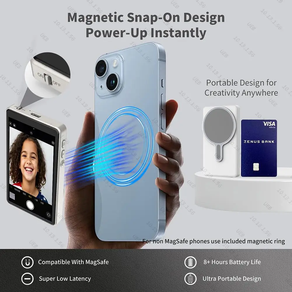 New Magnetic Phone Vlog Selfie Monitor Screen for Phone Rear Camera Wireless Selfie Rear Camera Compatible With iPhone Android