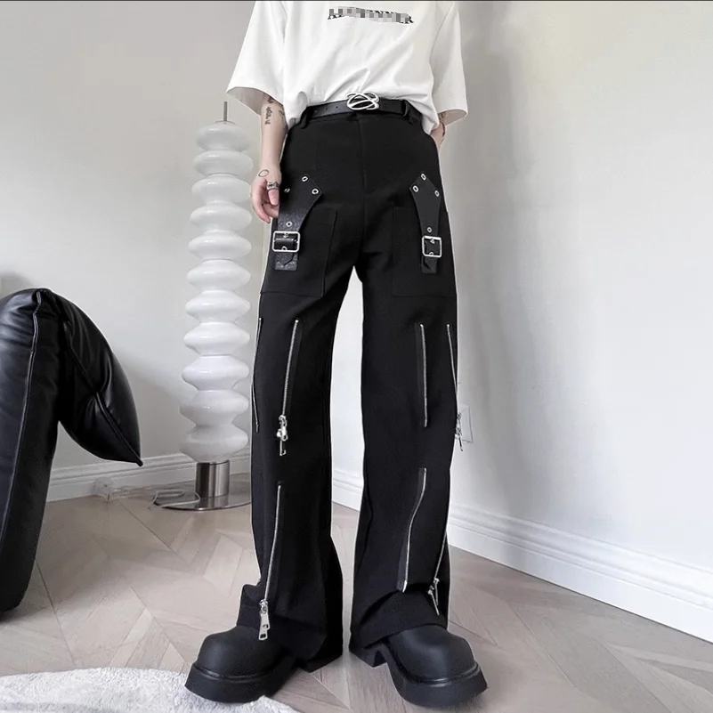 2023 new black functional wind pants overalls men loose straight leg advanced sense of fashion brand casual pants