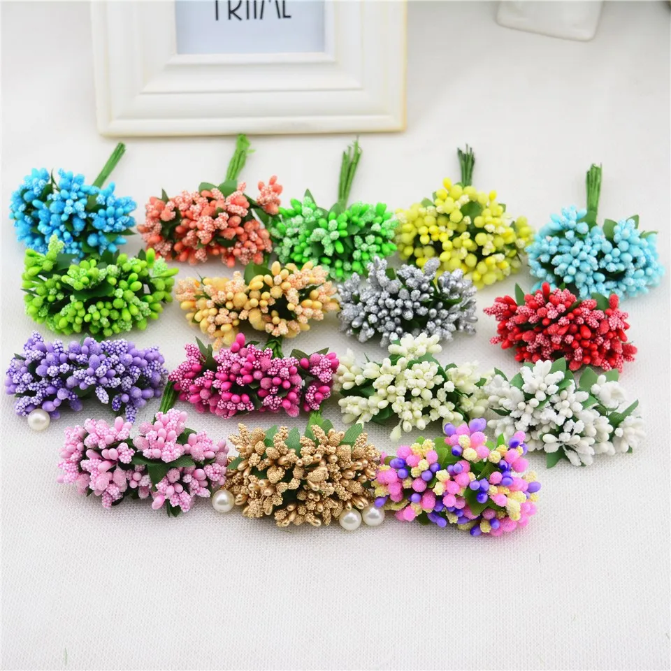 

12/36/72/144Pcs Mini Stamen flower Artificial Flowers Craft Fake Flowers For Wedding Bouquet Party Scrapbooking Decor DIY