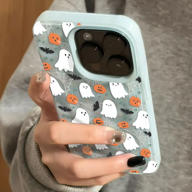 Spooky Ghosts & Pumpkin Halloween Phone Case - Festive Textured Bumper Cover