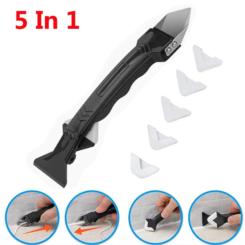 5 in 1 Silicone Remover Sealant Smooth Metal Blade Scraper Caulk Finisher Grout Kit Tools Floor Mould Removal Hand Tools Set 12 in 1 ic chip repair thin blade tools set edge removal scraper remove for computer mobile phone motherboard