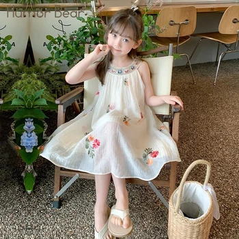 Humor Bear Children's Clothing Super Fairy New Socialite Style Embroider Dress Sleeveless Casual Beach Fashion Girls 2-6Y 1