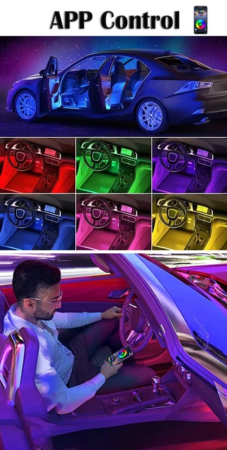 Luci LED Interno Auto RGB Con APP - Strisce Impermeabili Music Sync, Controller E Adesivo 3M