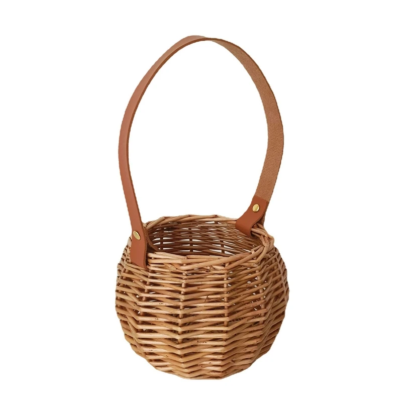 

Rattan Storage Basket with Handle Portable Flower Candy Egg Organizer