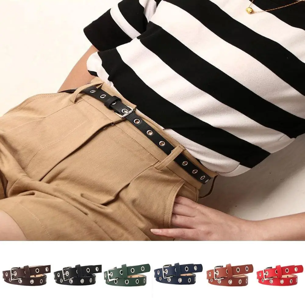 

Alloy Pin Buckle Waist Belts Fashion Grommet Eyelet Thin Waist Belt for Women PU Leather Holes Hollow Waistband Ladies