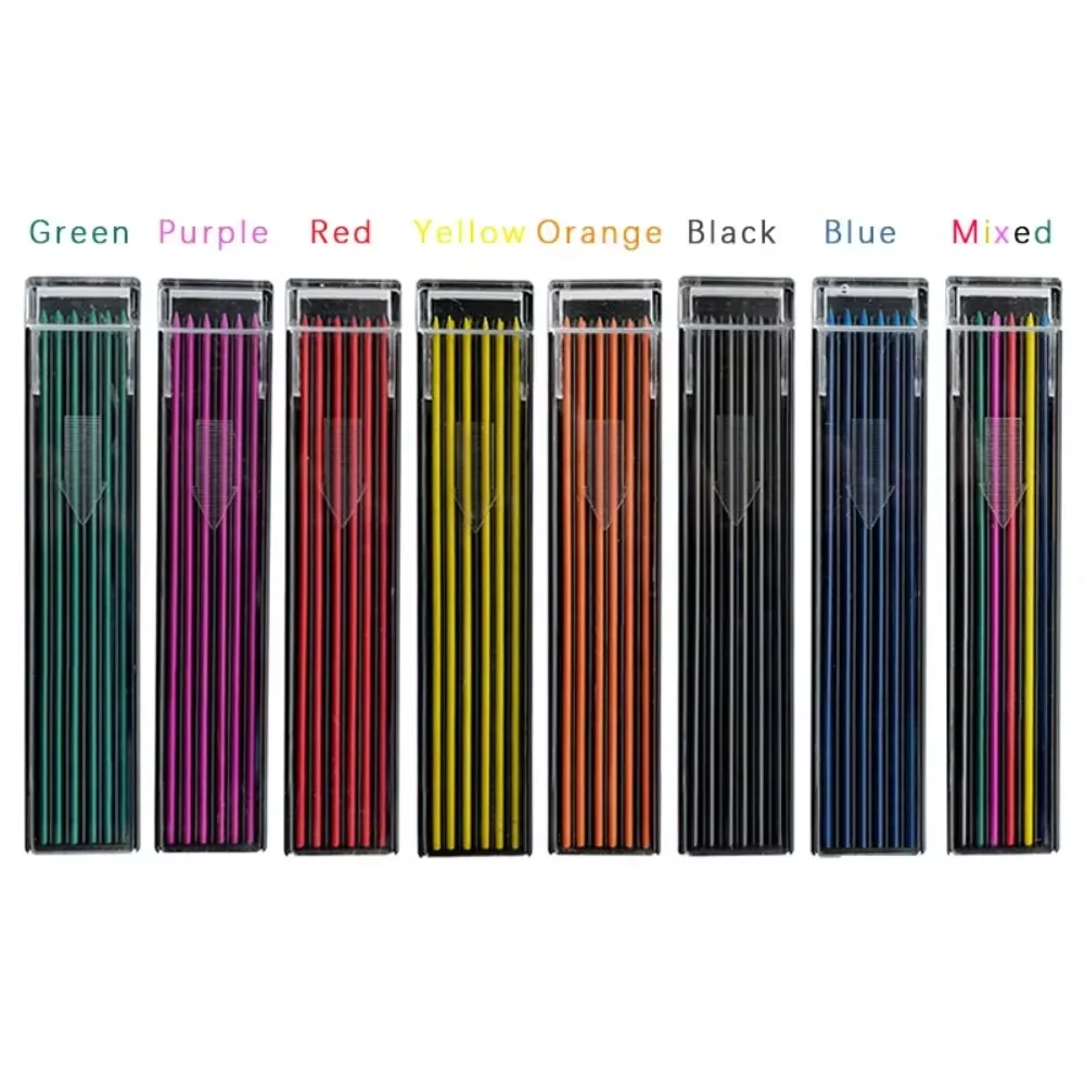 12pc/Box Colored 2.0 mm Lead Refills 120 mm Length Unique Colors Pre-Sharpened Break & Smudge Resistant 6