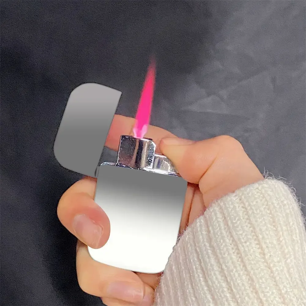 

Metal Butane Gas Lighter Outdoor Windproof Pink Flame Personalized Gradient Color Inflatable Lighter Smoking Accessories Gift