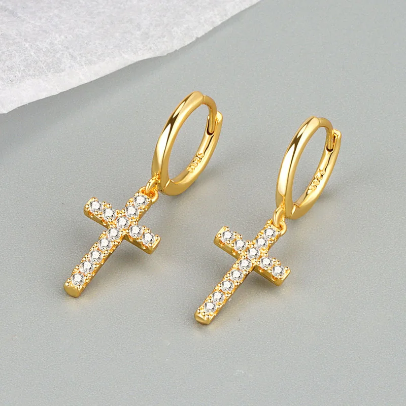 Cross zircon pendant earrings fashion silver color for women men punk hip hop piercing personality earrings party jewelry-pendant earrings,cross earrings