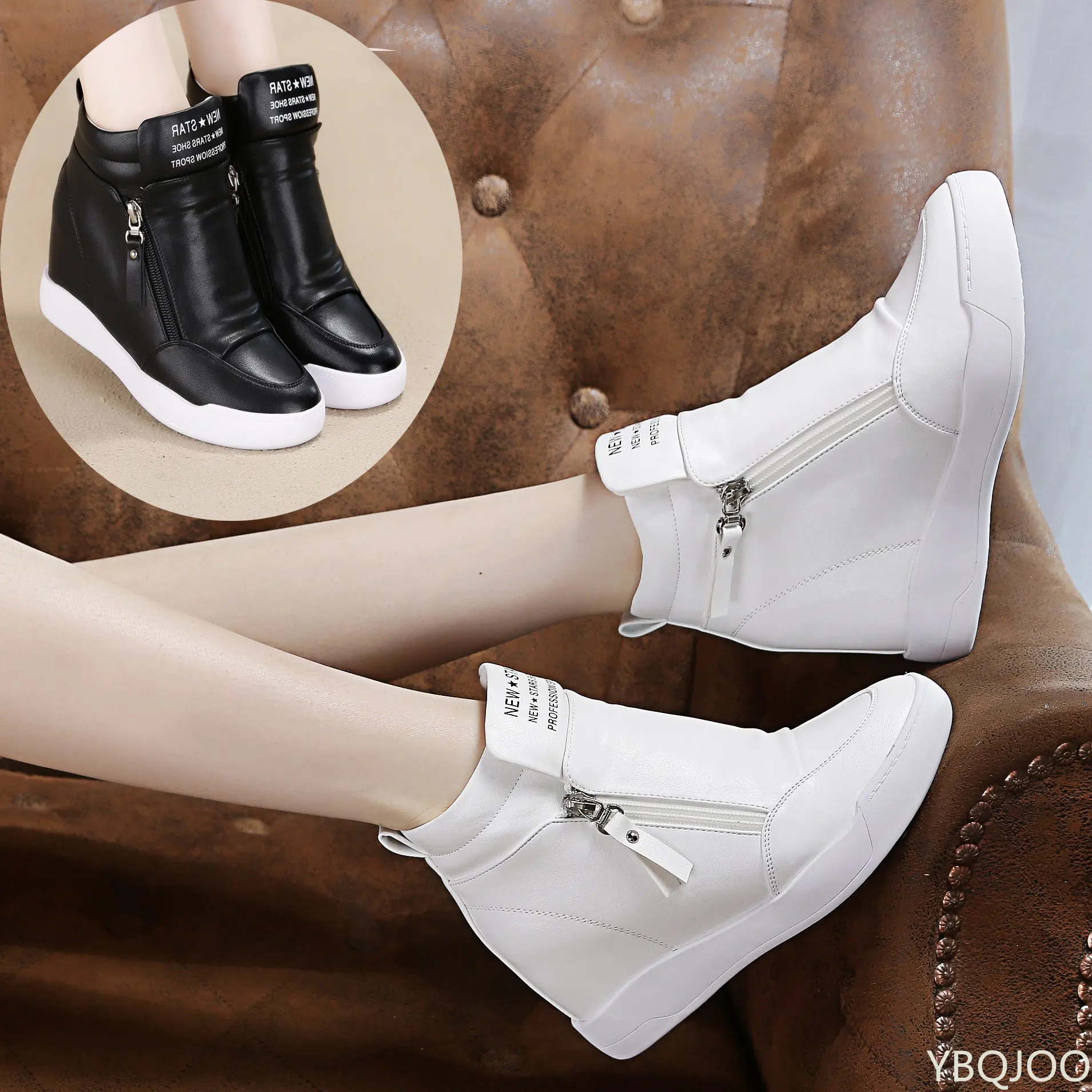 Women Casual Sneakers White PU Platform Shoes Ladies Wedge