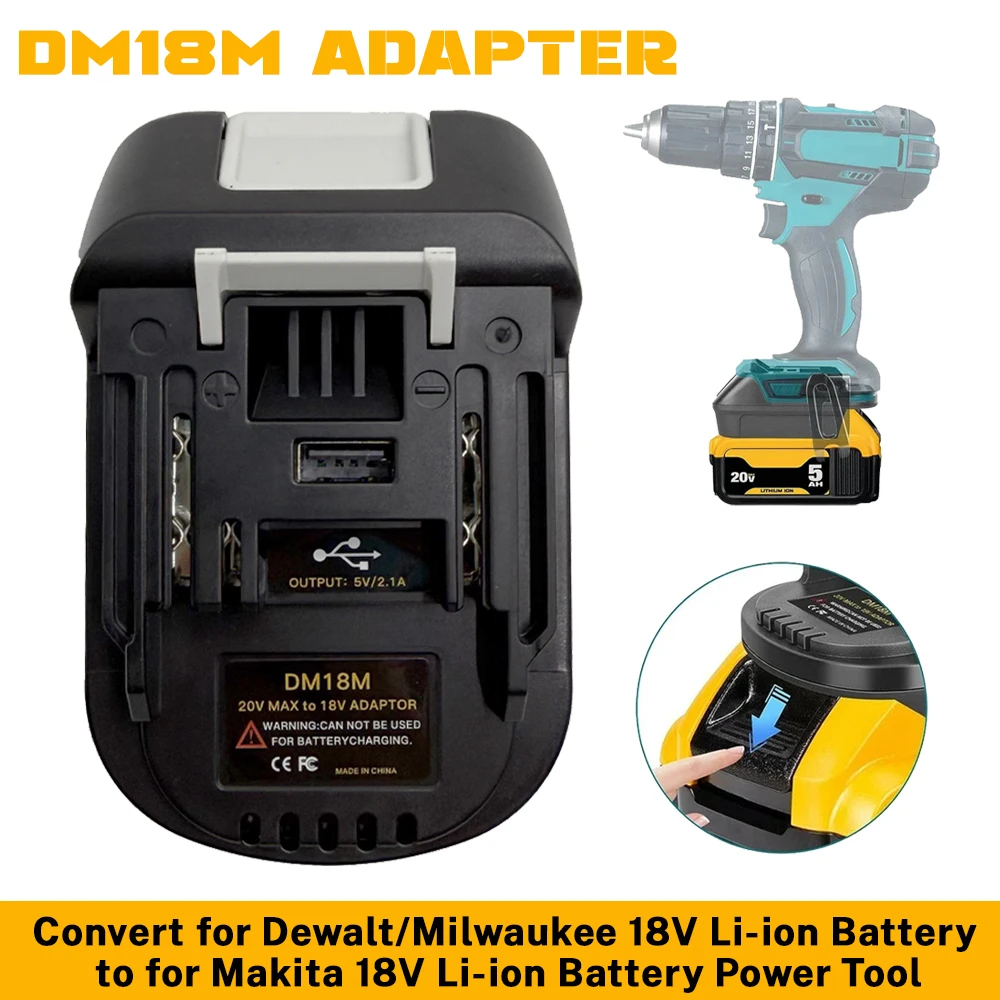 NEW DM18M Battery Convertor Adapter for Milwaukee 18V for Dewalt 20V Battery Convert to for Makita 18V Electrical Tools With USB