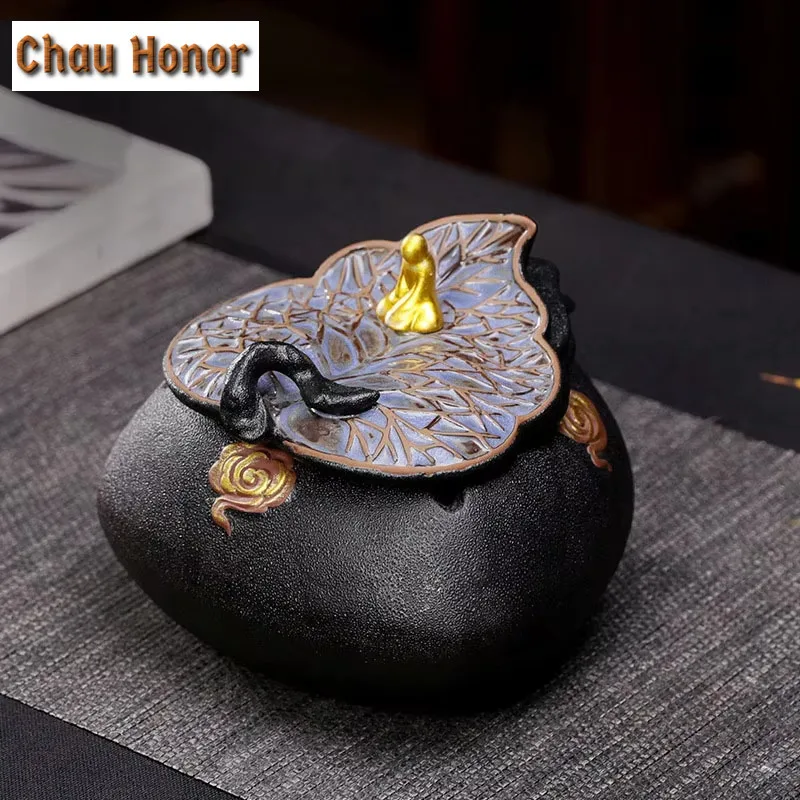 Creative Black Pottery Ashtray Home Decoration Accessories Ceramic Personality With Cover Anti Fly Ash Ashtray Customized Gift 1
