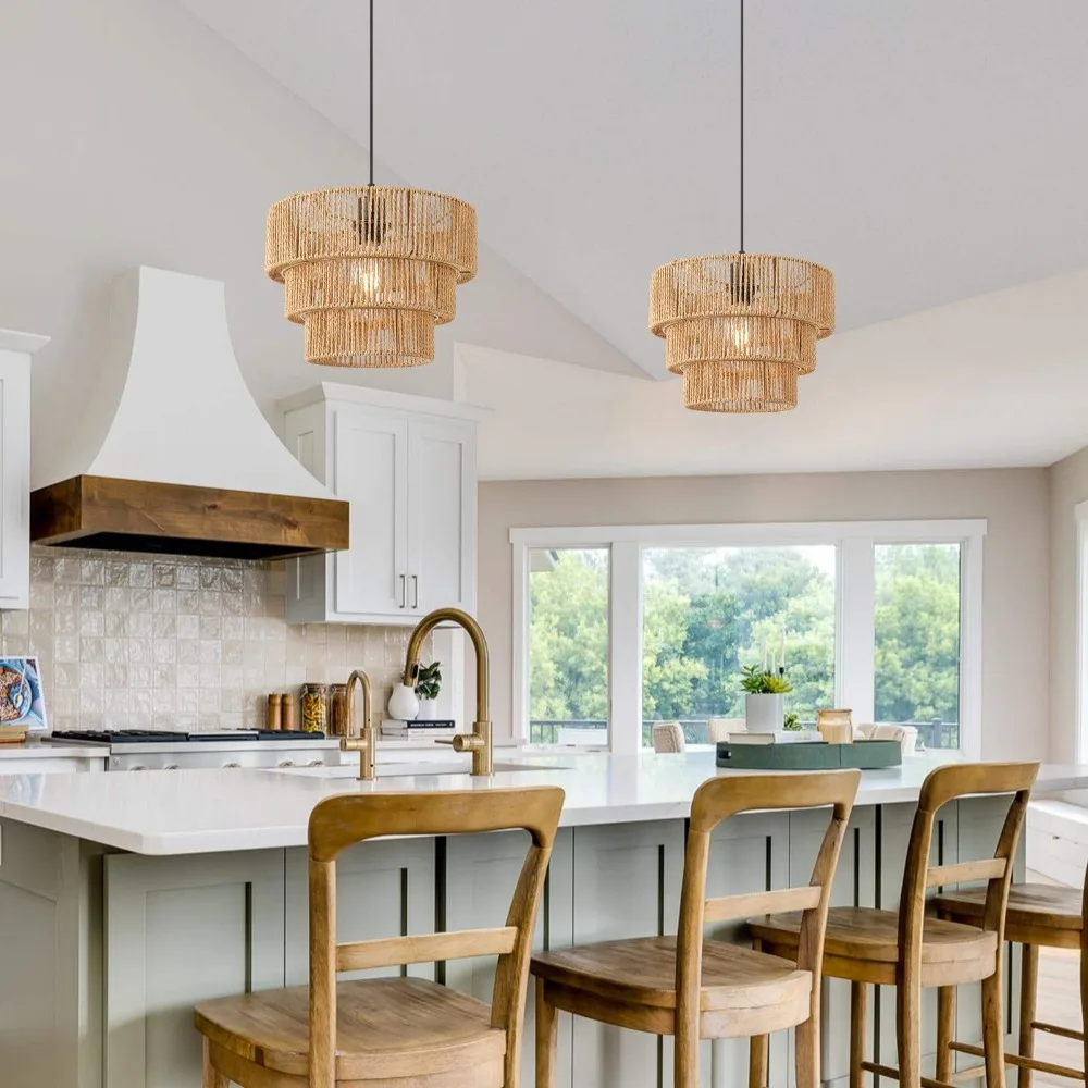 Handmade Natural Hemp Rope Chandelier Lamp Household Wood Woven Light for Homestay Cafe Bar Hotel Teahouse Indoor Decor Light