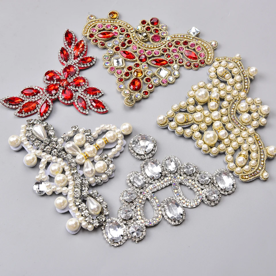 Gorgeous Rhinestone Crystal Applique Pair For Bridal Accessories Wedding Dress Sash Haute Couture Costume Embellishment
