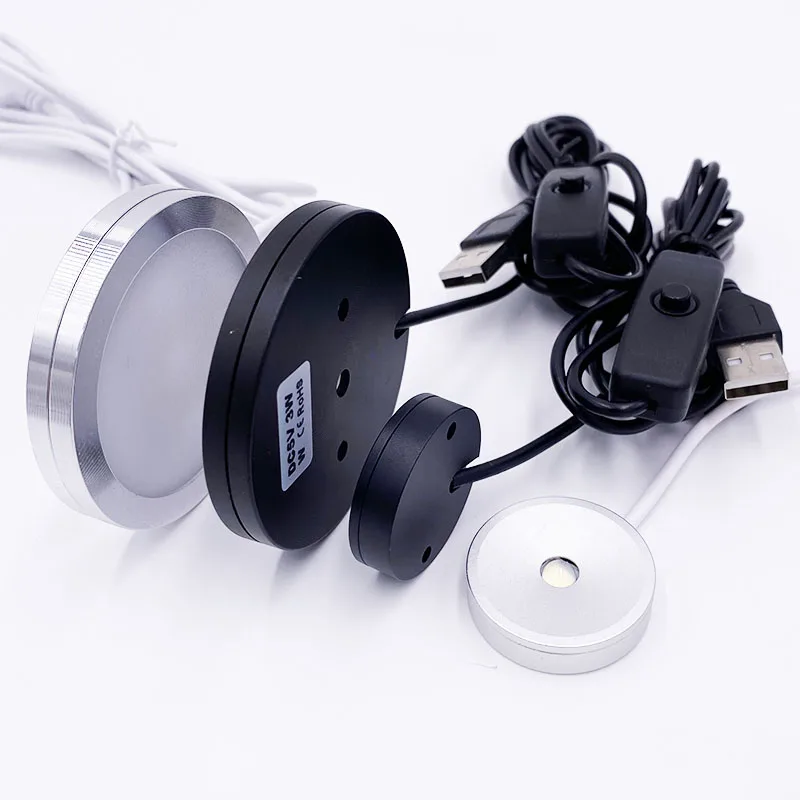 USB LED Mini Spotlight 5V Round Surface Mount Cabinet Display Showcase Small Light Ceiling Light Spotlight Home Use with Switch 3