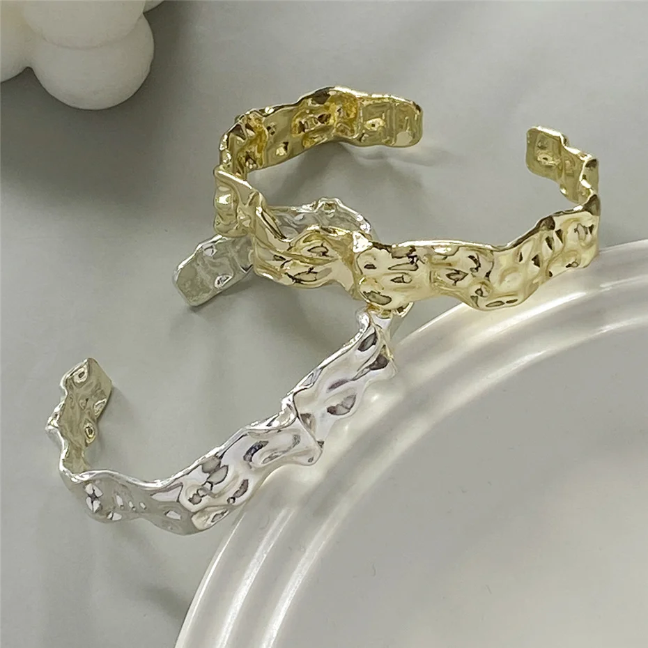 Punk Vintage Irregular Open Cuff Wide Bangles for Women Goth Heavy Metal Arm Bracelet Pulseras Grunge Jewelry Steampunk Men New