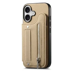 Luxury Leather Wallet Case with RFID Protection and Zipper - MotoEdge70ProPlus (Khaki)