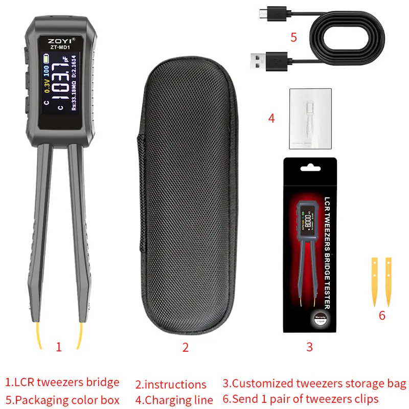 ZOYI ZT-MD1 Digital Smart Tweezer LCR SMD ESR Tester Resistance Capacitance Inductance Continuity Diode Test Measurement Tools - Image 8