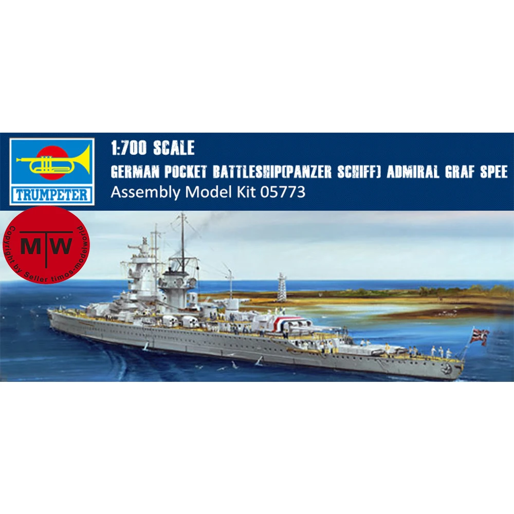 

Немецкий Карманный боевой корабль Trumpeter 05773 1/700 (Panzer Schiff) Адмирал граф спеи 1937, военные пластиковые сборные модельные наборы